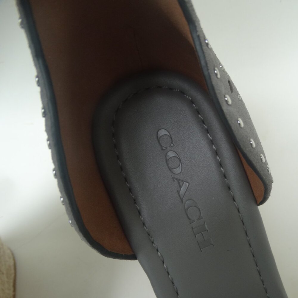 NEW COACH Size 10 Kelsi Wedge Espadrille Sandals Heathered Gray Suede Studded - Picture 4 of 7
